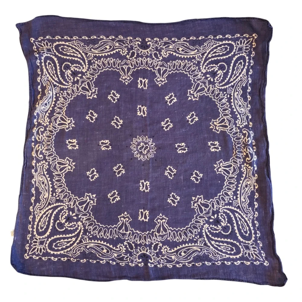 Vintage Navy Blue Paisley Bandana 100% Cotton Made in India Square Bandana 16x16